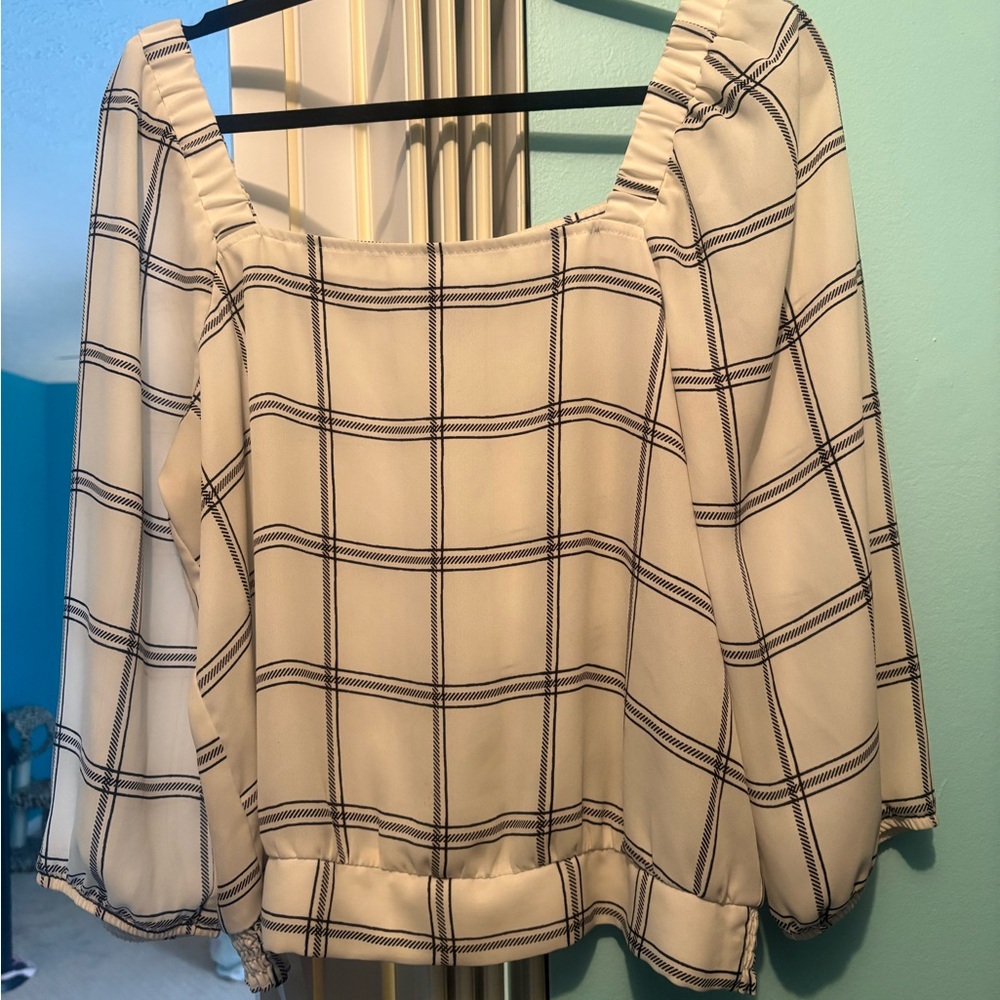 Plaid Women's Top - Cream and Black